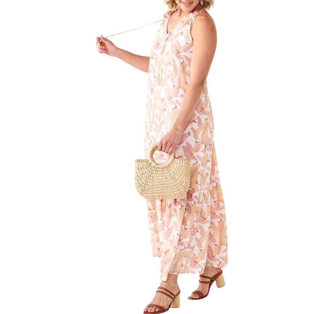 NINE WEST Tropical Floral Print Halter Tiered Maxi Sun Dress Women’s Sz M